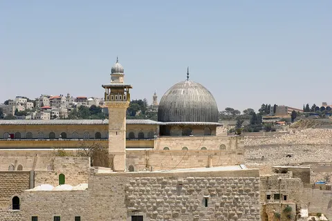 Al-Aqsa Mosque (Arabic:المسجد الاقصى) on the Temple Mount (Hebrew: הַר הַבַּיִת‎, Arabic: الحرم القدسي الشريف‎), in the Old City of Jerusalem .