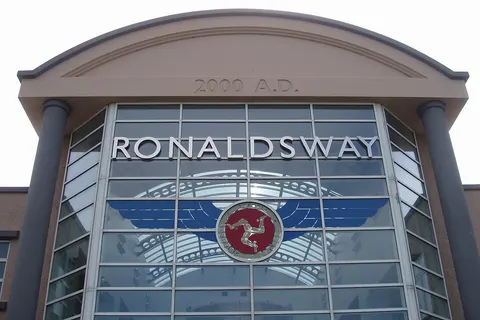 Front facade of the passenger terminal at Ronaldsway Airport (IOM) situated between Ballasalla and Castletown, Isle of Man.