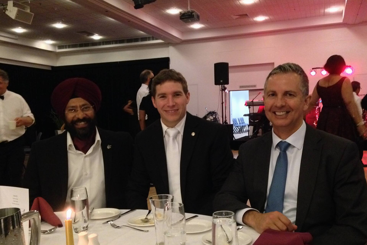 Amardeep Singh, with leader of Canberra Liberals Jeremy Hanson MLA and Deputy Leader Alistair Coe MLA