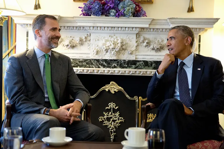 President Barack Obama meets with King Felipe VI of Spain at the Waldorf Astoria Hotel in New York, N.Y., Sept. 23, 2014. (Official White House Photo by Pete Souza)