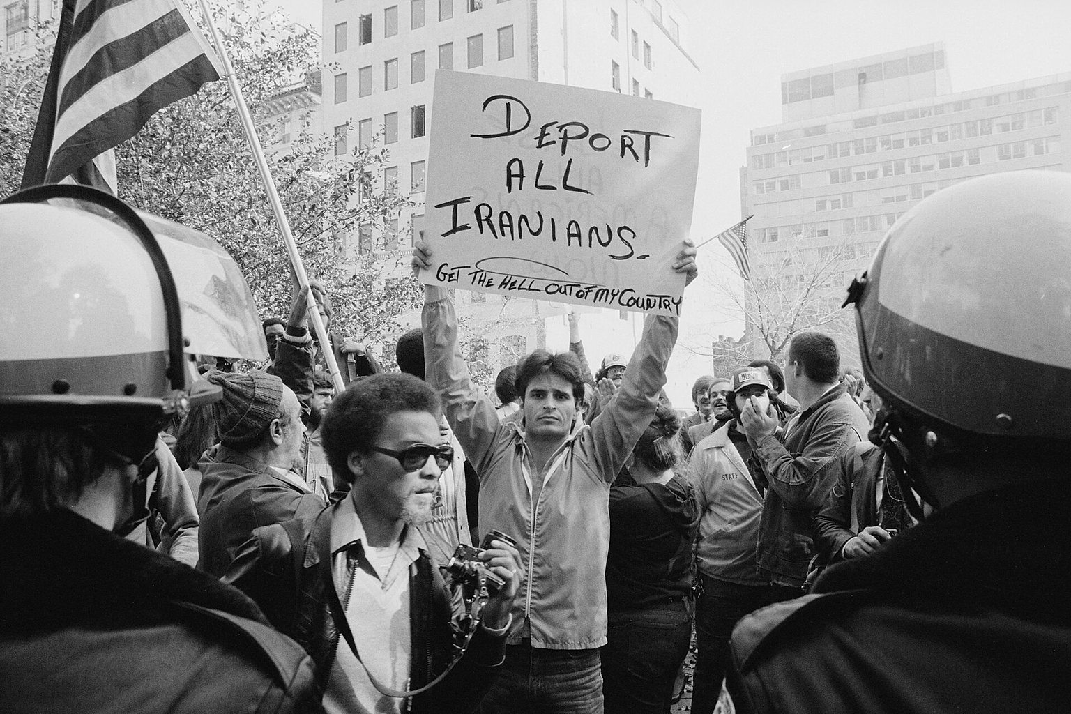 Iran Hostage Crisis student demonstration, Washington, D.C. Title devised by Library staff. Contact sheet folder caption: Iran students demonstrate. MST. U.S. News & World Report Magazine Photograph Collection. Contact sheet available for reference purposes.