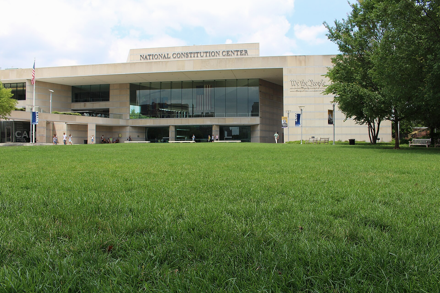 The front lawn and facade of the National Constitution Center