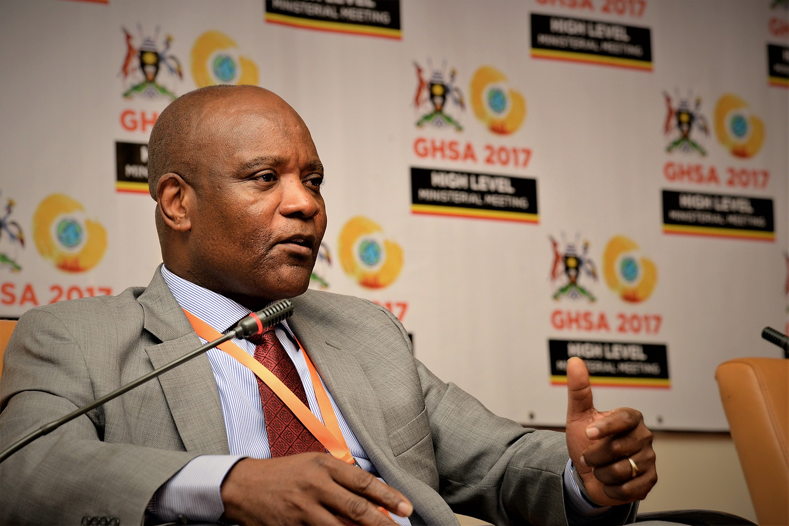 Africa CDC Director Dr. John Nkengasong in a panel discussion at the Global Health Security Agenda Ministerial Meeting in Kampala, Uganda.