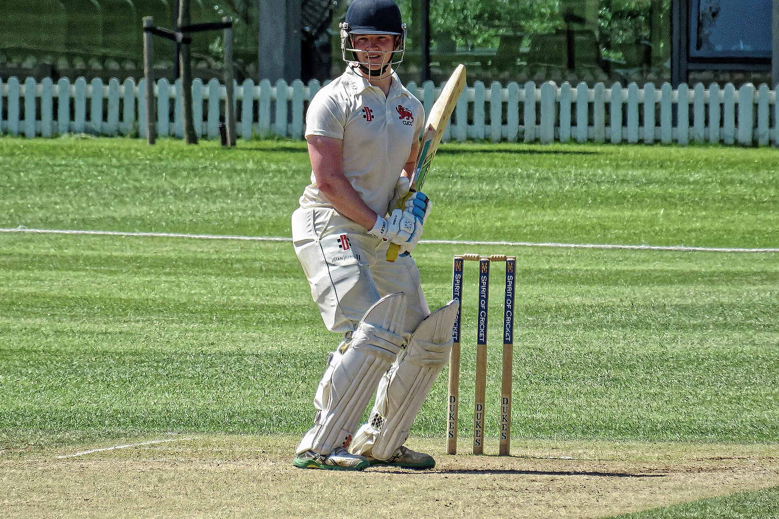Final day of a June 2019 three-day public match between Cambridge University Cricket Club [1] (batting) and the Marylebone Cricket Club [2] (MCC) at Fenner’s Cricket Ground on Mortimer Road in Cambridge , England. Cambridge University won by 157 runs. Mobile device view : Wikimedia (as at June 2019) makes it difficult to immediately view photo groups related to this image. To see its most relevant allied photos, click on Cambridge University Cricket Club , Marylebone Cricket Club , and this uploader's Cricket photos . You can add a click-through 'categories' button to the very bottom of photo-pages you view by going to settings... three-bar icon top left. Desktop view : Wikimedia (as at June 2019) makes it difficult to immediately view the helpful category links where you can find images related to this one in a variety of ways; for these go to the very bottom of the page. This image is one of a series of date and/or subject allied consecutive photographs kept in progression or location by file name number and/or time marking. Camera : Canon PowerShot SX60 HS Software : File lens-corrected, optimized, perhaps cropped, with DxO PhotoLab 2 Elite , and likely further optimized with Adobe Photoshop CS2 .
