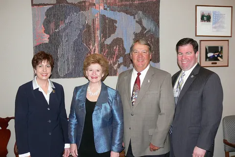 Senator Stabenow meets with representatives from Ducks Unlimited, including Becky Humphries, who testified at the Senate Agriculture Committee's February 28 hearing on Conservation in the Farm Bill. This photograph is provided by the Office of U.S. Senator Debbie Stabenow.
