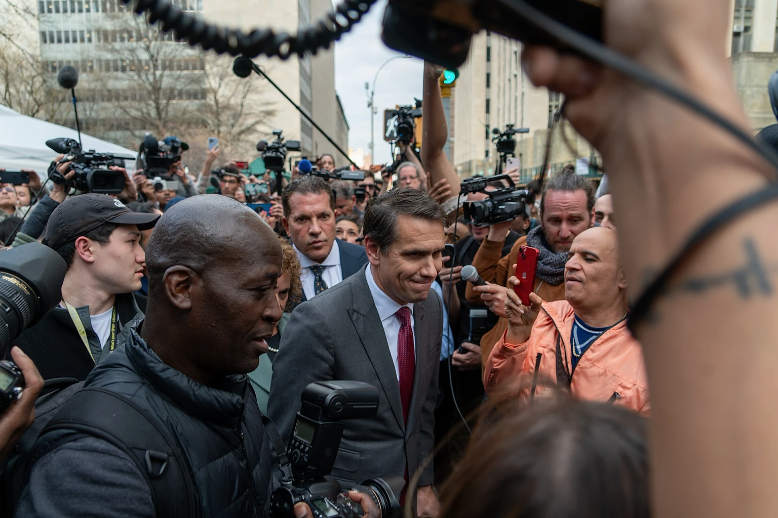 Todd Blanche Exiting a press conference outside Manhattan Criminal Courthouse where his client Former President Donald Trump was charged with 34 felony counts