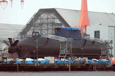 INS Drakon, Israeli submarine of German submarine class Dolphin-AIP (or Dolphin-II) in an modified design at the ThyssenKrupp Marine Systems yard (former HDW) in Kiel . August 2023