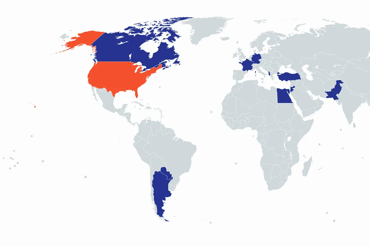 Map (as of 17 January 2026) of countries invited as Founding Members of the Board of Peace