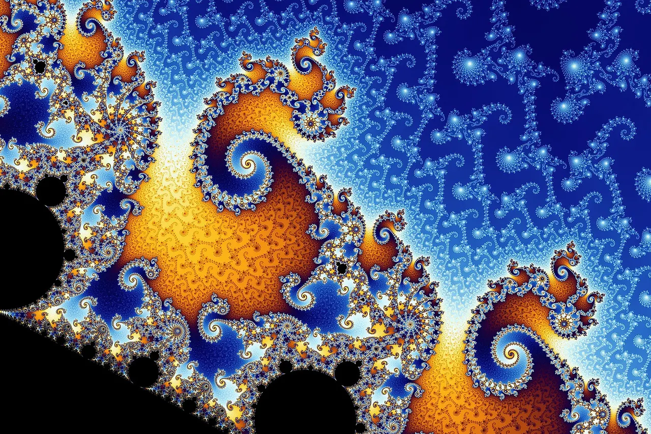 Partial view of the Mandelbrot set . Step 4 of a zoom sequence: The central endpoint of the "seahorse tail" is also a Misiurewicz point. Coordinates of the center: Re(c) = -.743,643,900,055, Im(c) = .131,825,890,901 Horizontal diameter of the image: .000,000,049,304 Magnification relative to the initial image: 62,407,000 Created by Wolfgang Beyer with the program Ultra Fractal 3 . Uploaded by the creator.