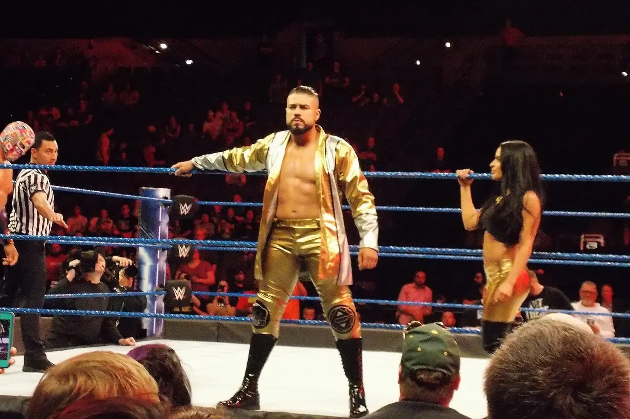 Andrade Cien Almas with Zelina Vega prior to a dark match at WWE SmackDown Live in Omaha, Nebraska, USA on Tuesday, July 3, 2018