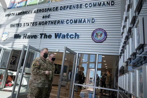 Army Gen. Mark A. Milley, chairman of the Joint Chiefs of Staff, tours North American Aerospace Defense Command (USNORTHCOM) and United States Northern Command (NORAD) at Peterson Air Force Base, Colorado Springs, Colo, March 1, 2021. (DOD Photo by Navy Petty Officer 1st Class Carlos M. Vazquez II)