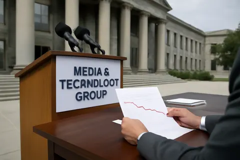 Grounded editorial scene illustrating Despite an 89% revenue increase, Trump’s media company posted significant losses largely due to unrealized digital asset declines.