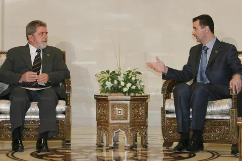 Lula da Silva and Bashar al-Assad meeting in Damascus.