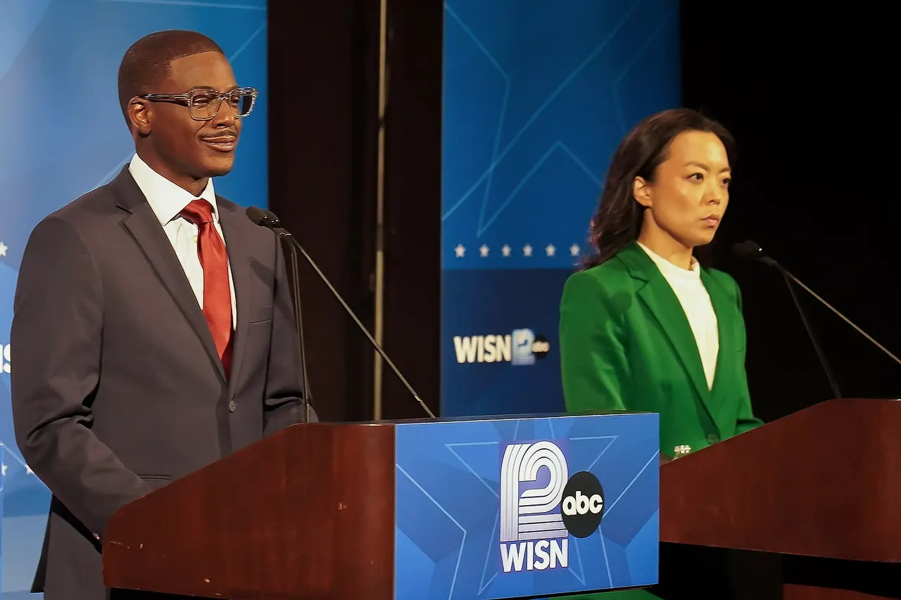 David Crowley and Francesca Hong during Democratic Primary debate at Marquette University, Milwaukee, WI on July 28, 2026.