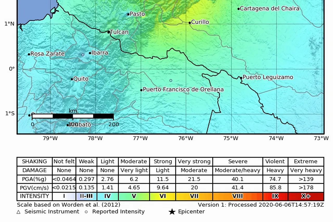 The intensity map for the 2012 colombia earthquake