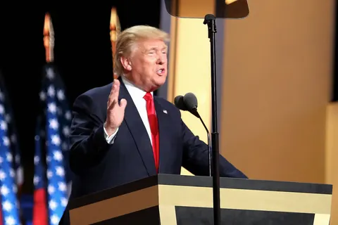 Trump promised to bring sweeping political change, to create wealth, and to make America safe again in a speech that excited delegates on the fourth and final day of the convention. (A. Shaker/VOA)
