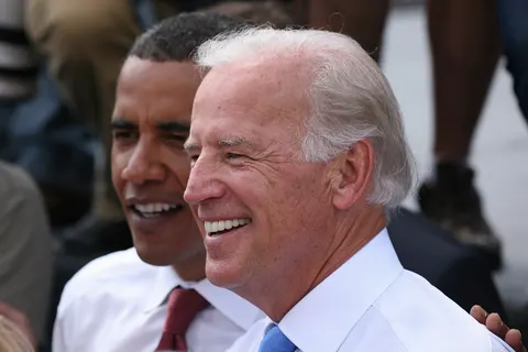 Joe Biden and Barack Obama in Springfield, Illinois, right after Biden was formerly introduced by Obama as his running mate