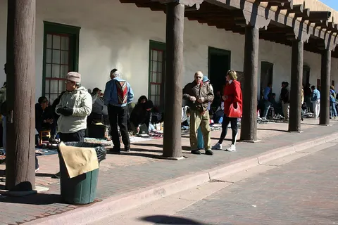 Street scene of Native American artists in Santa Fe, N.M.