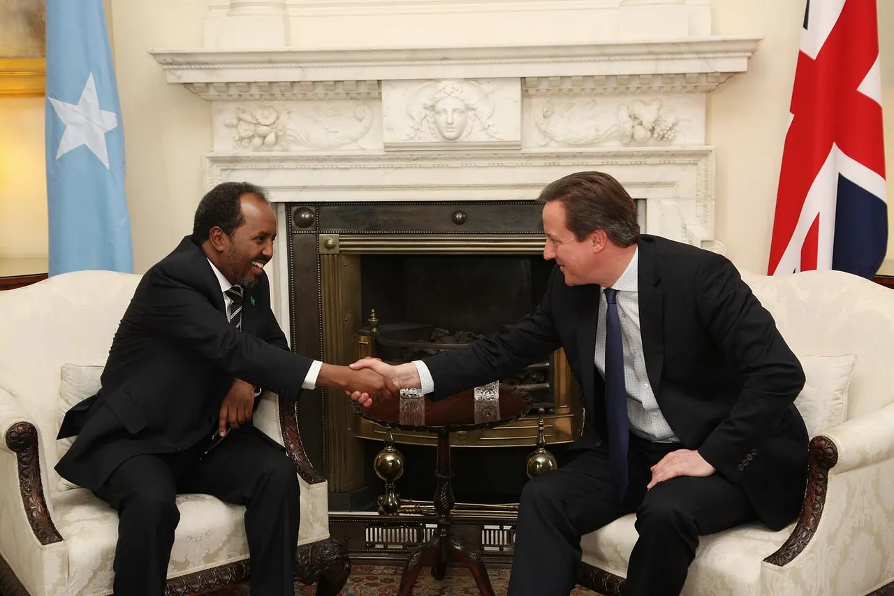 Prime Minister David Cameron with H.E. Mr Hassan Sheikh Mohamud, President of the Federal Republic of Somalia in Downing Street, 4 February 2013.