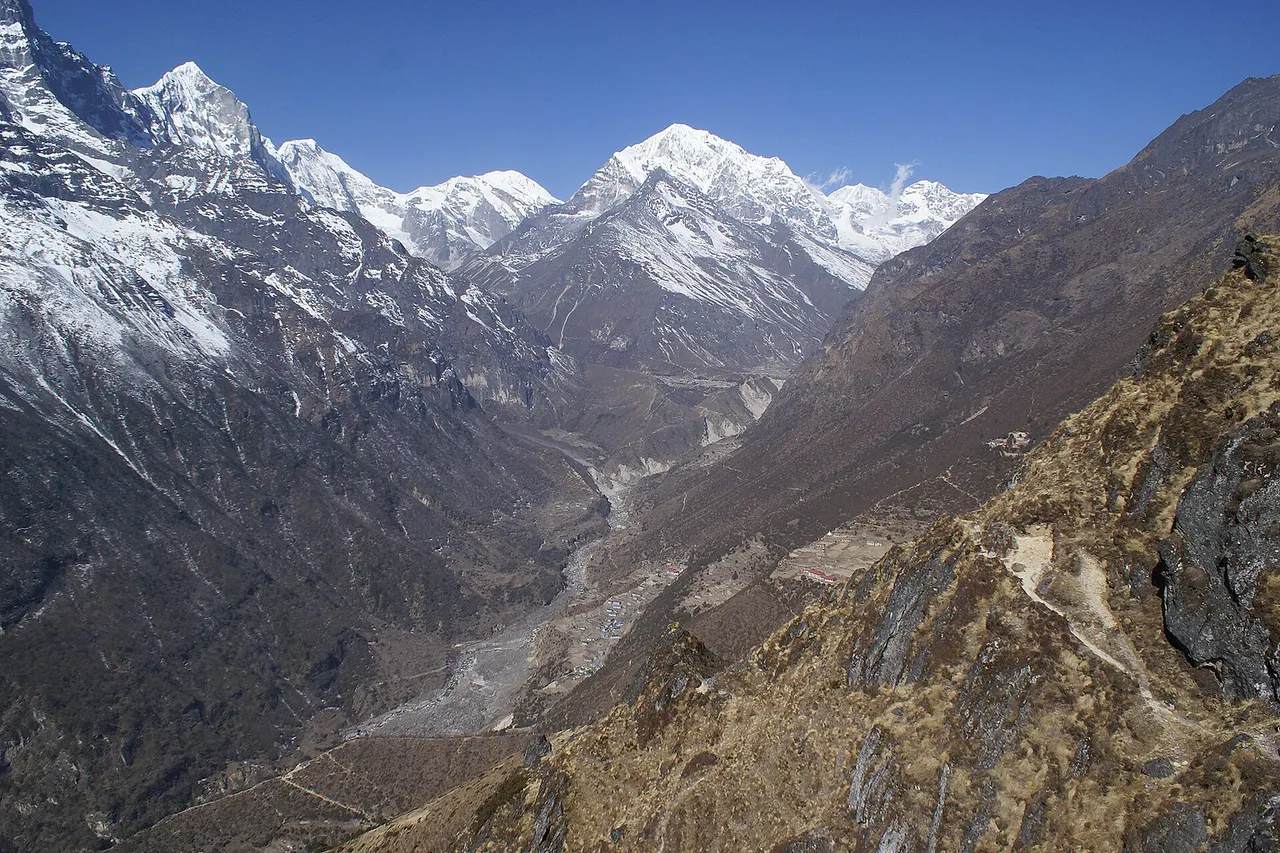 The valley of Bhote Koshi, Solu Khumbu, Nepal (different from the river of the same name in Sindhupalchowk, Nepal, and Tibet, China).