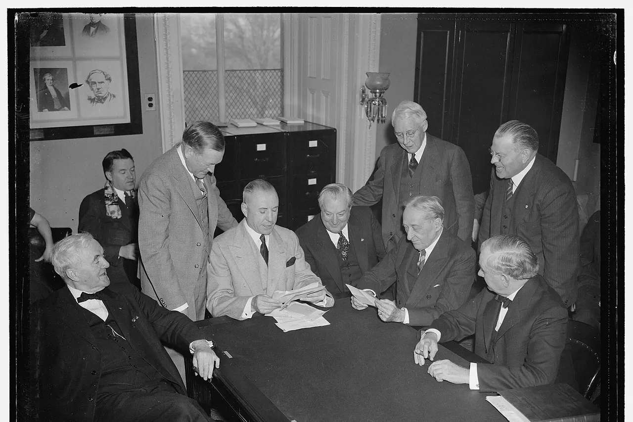 Title: Senate Judiciary Subcommittee to consider nomination of Felix Frankfurter. Washington, D.C., Jan. 7. Members of the Senate Judiciary Subcommittee which today began consideration of the nomination of Felix Frankfurter, Harvard Law school's famed liberal. To the U.S. Supreme Court. The committee will open public hearings on Tuesday, Jan. 10. Left to right: Senator George W. Norris, Nebraska; Senator Charles L. McNary, Oregon; Senator Matthew M. Neely, West Virginia, Chairman of the committee; Senator Pat McCarran, Nevada; Senator William H. King, Utah; Senator Pat Connolly, Texas. In rear are Senators James H. Hughes, Delaware and Warren R. Austin, Vermont, 1/7/39 Abstract/medium: 1 negative : glass ; 4 x 5 in. or smaller