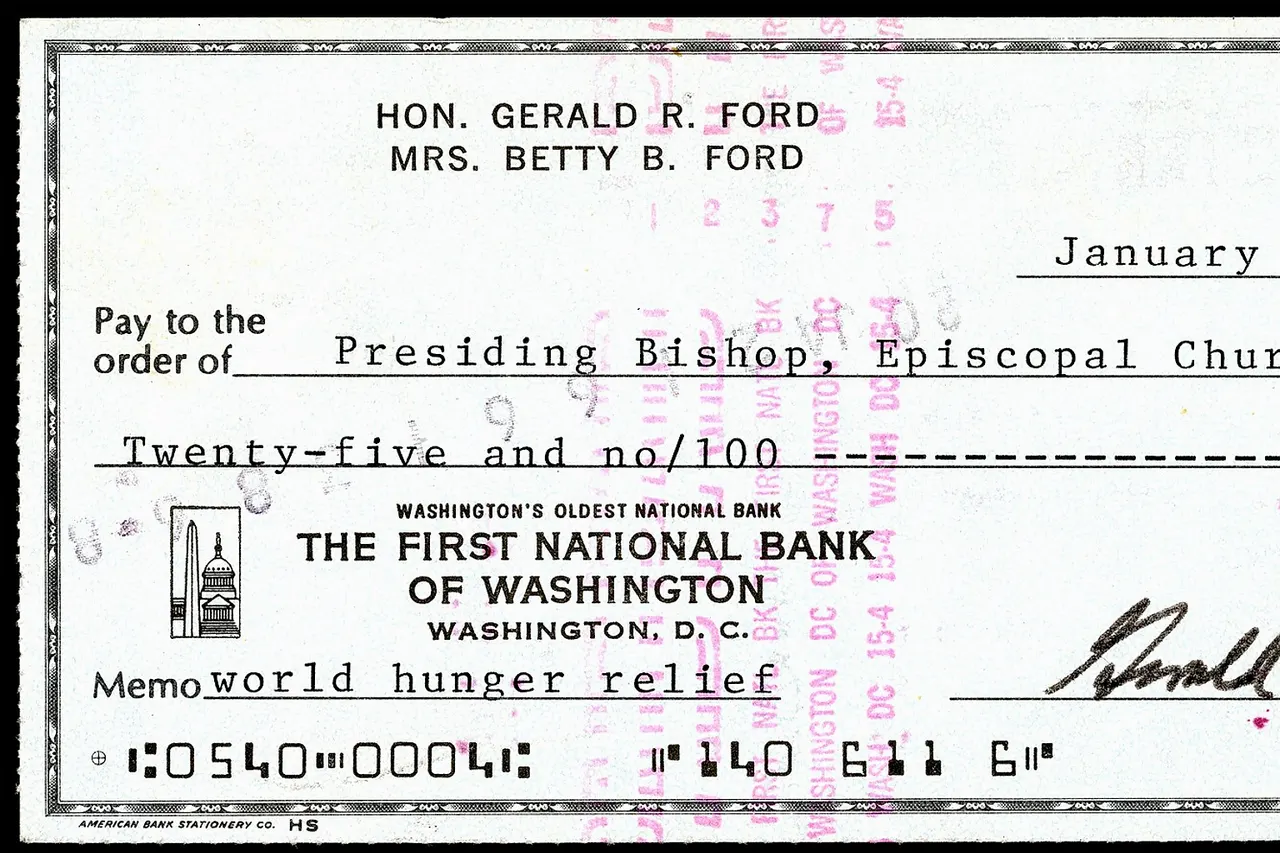 A signed check by Gerald Ford while serving as the 38th President of the United States .