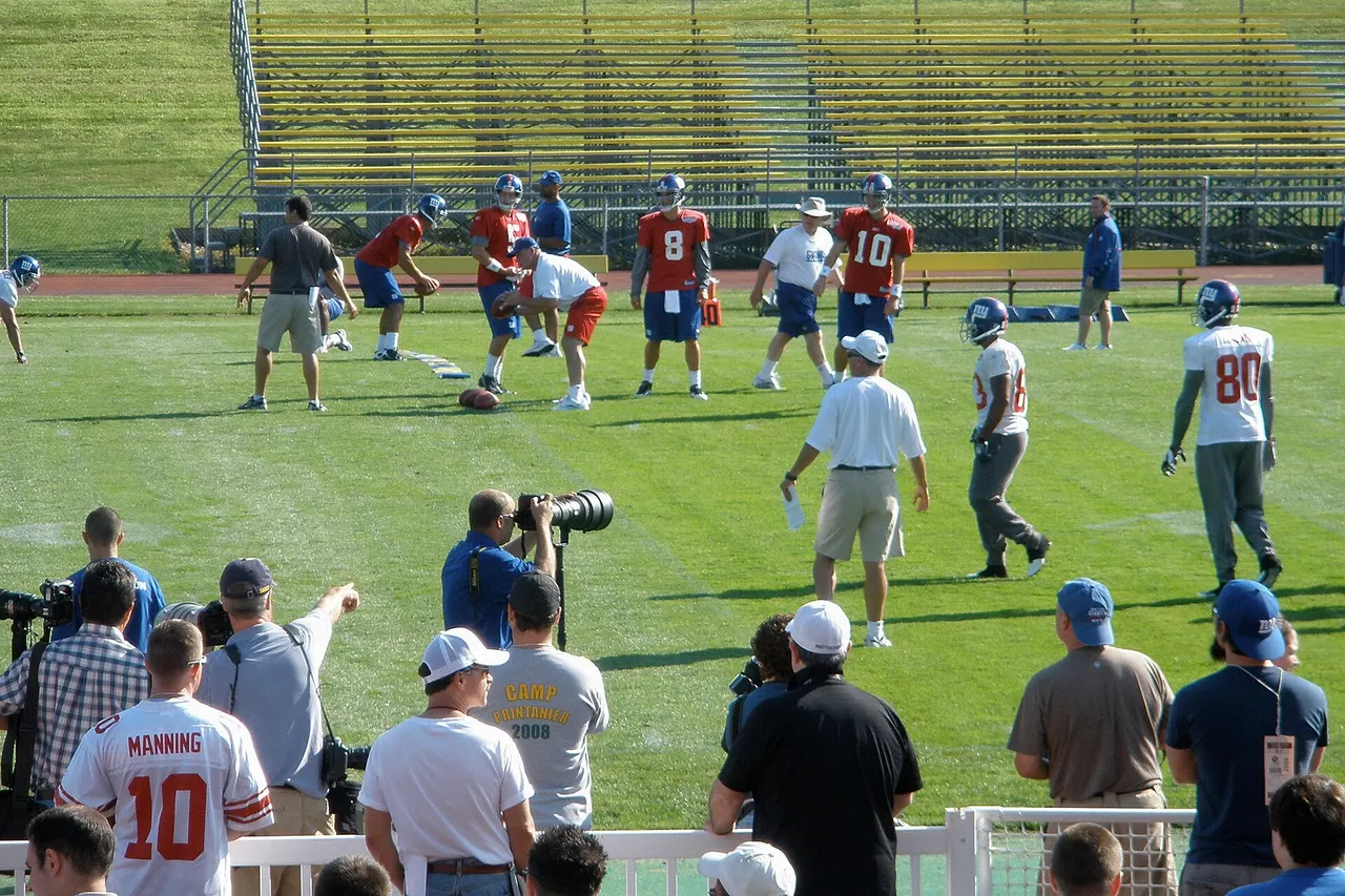 quarterbacks w:Rhett Bomar , w:David Carr , and w:Eli Manning at w:New York Giants training camp before 2009 season