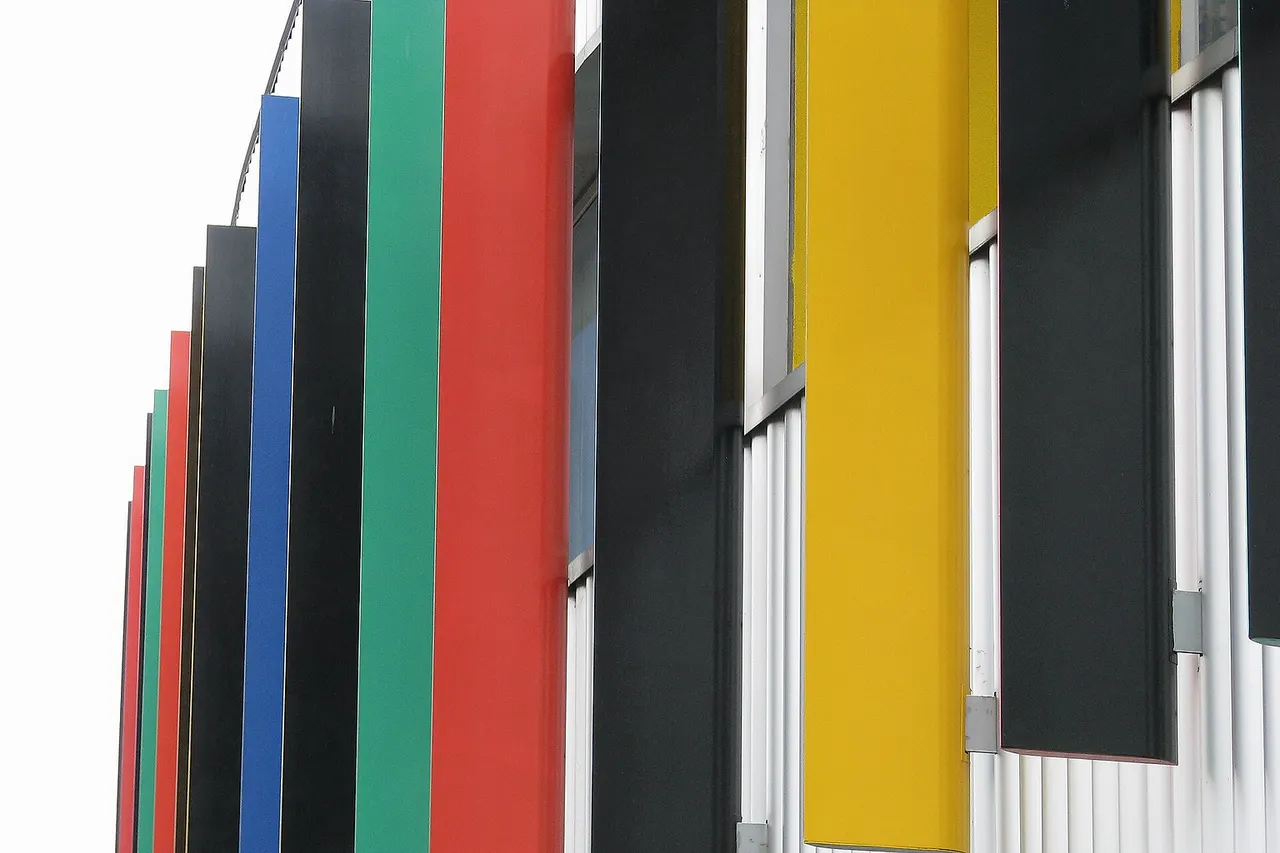 The colourful metal work on the eastern facade of the Centre for Life, Newcastle upon Tyne , the part which houses the Life Conference and Banqueting facility.